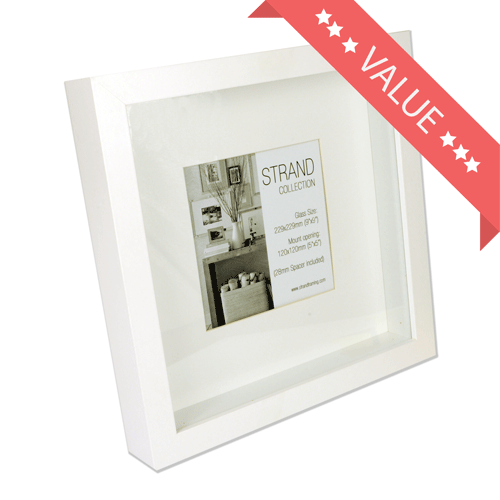 Strand Collection - Rib White MDF Frame - Frame Size 229 x 229mm (9 x 9 inches) - Mount Ope 120 x 120mm - Glass - BOX OF 18