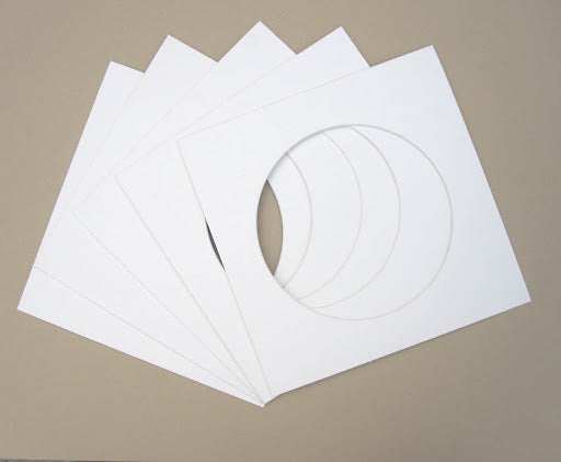 White Core Circle Opening Single Mounts - Frame Size 229 x 229mm Opening size circle diameter 5.75in - Pack of 14